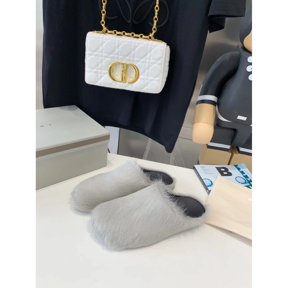 Marni Grey LONG-HAIR CALFSKIN FUSSBETT SABOT Slide,Marni Slide,Men Sneakers