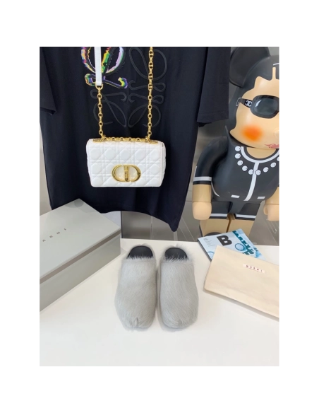 Marni Grey LONG-HAIR CALFSKIN FUSSBETT SABOT Slide,Marni Slide,Men Sneakers