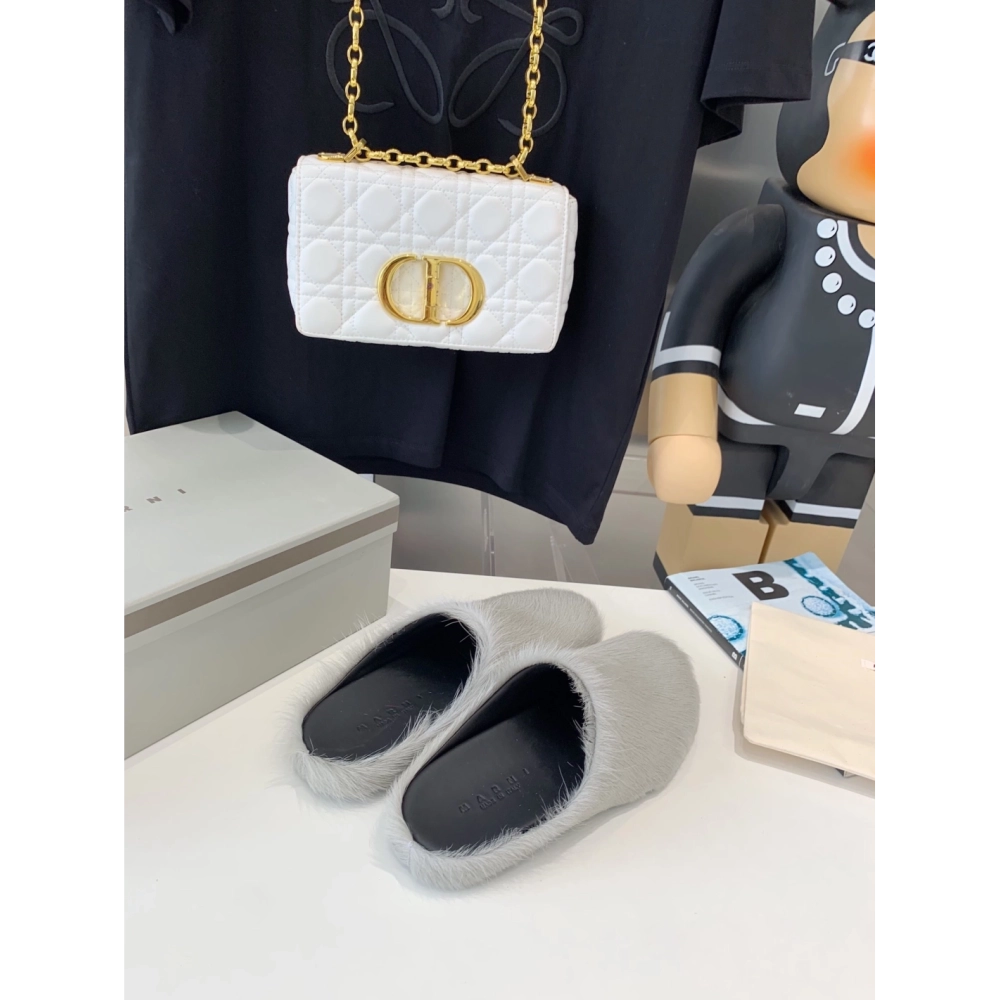 Marni Grey LONG-HAIR CALFSKIN FUSSBETT SABOT Slide,Marni Slide,Men Sneakers