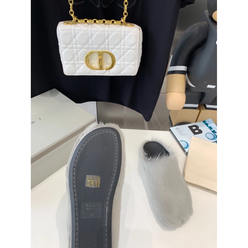 Marni Grey LONG-HAIR CALFSKIN FUSSBETT SABOT Slide,Marni Slide,Men Sneakers