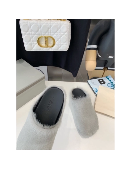 Marni Grey LONG-HAIR CALFSKIN FUSSBETT SABOT Slide,Marni Slide,Men Sneakers