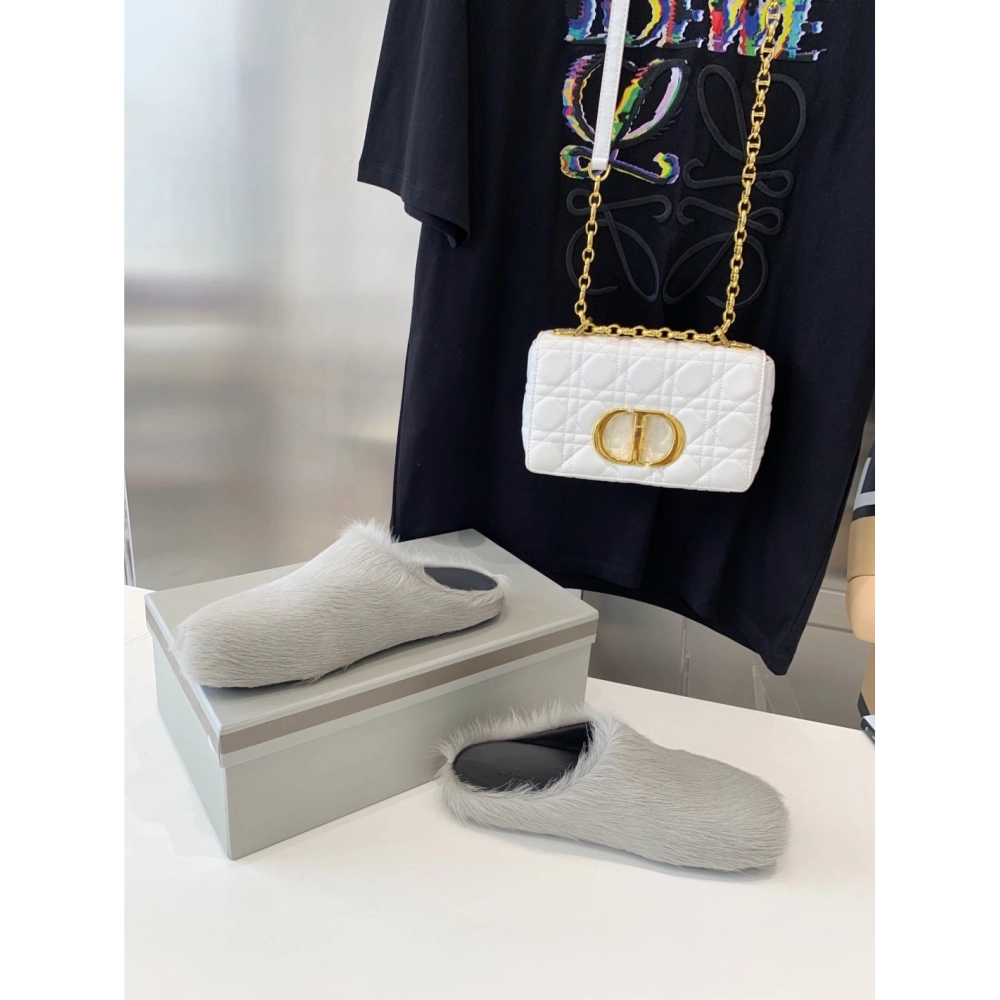 Marni Grey LONG-HAIR CALFSKIN FUSSBETT SABOT Slide,Marni Slide,Men Sneakers