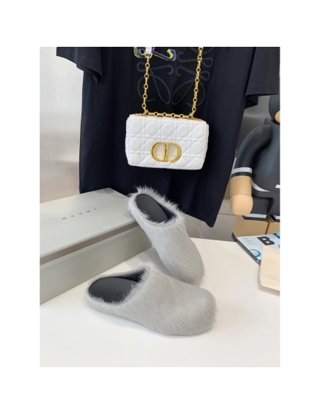 Marni Grey LONG-HAIR CALFSKIN FUSSBETT SABOT Slide,Marni Slide,Men Sneakers