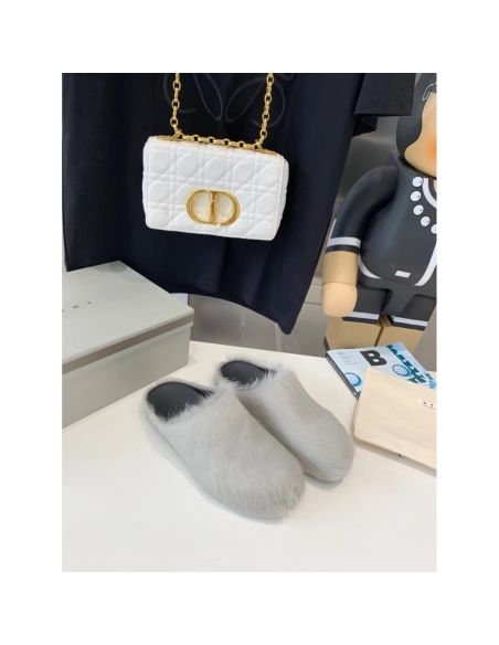 Marni Grey LONG-HAIR CALFSKIN FUSSBETT SABOT Slide,Marni Slide,Men Sneakers