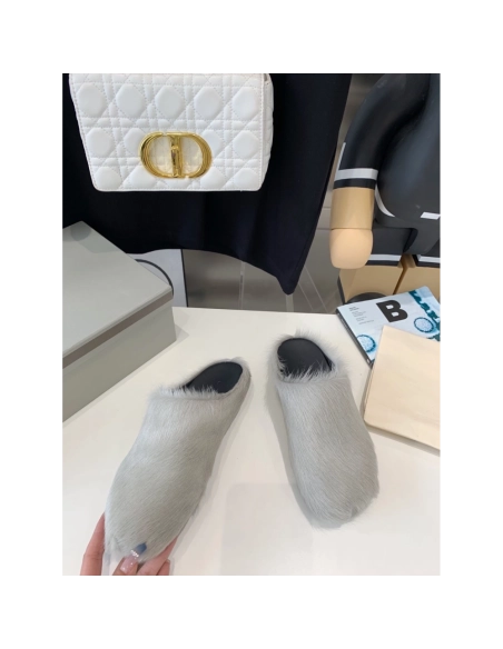 Marni Grey LONG-HAIR CALFSKIN FUSSBETT SABOT Slide,Marni Slide,Men Sneakers