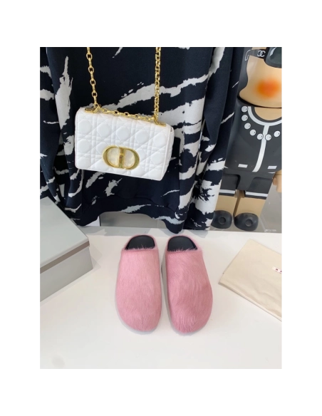 Marni Pink LONG-HAIR CALFSKIN FUSSBETT SABOT Slide,Marni Slide,Men Sneakers