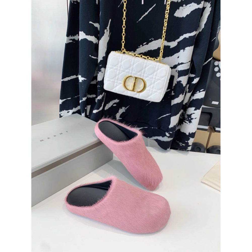 Marni Pink LONG-HAIR CALFSKIN FUSSBETT SABOT Slide,Marni Slide,Men Sneakers