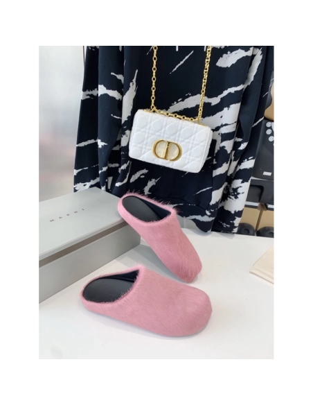 Marni Pink LONG-HAIR CALFSKIN FUSSBETT SABOT Slide,Marni Slide,Men Sneakers