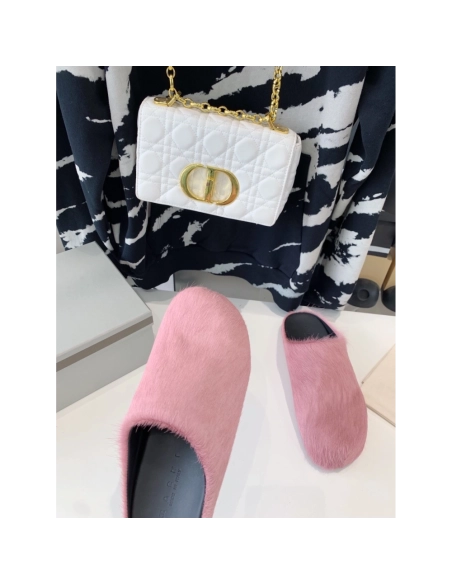 Marni Pink LONG-HAIR CALFSKIN FUSSBETT SABOT Slide,Marni Slide,Men Sneakers