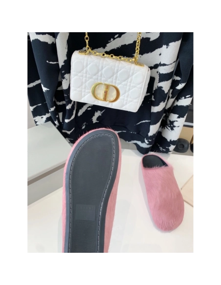 Marni Pink LONG-HAIR CALFSKIN FUSSBETT SABOT Slide,Marni Slide,Men Sneakers