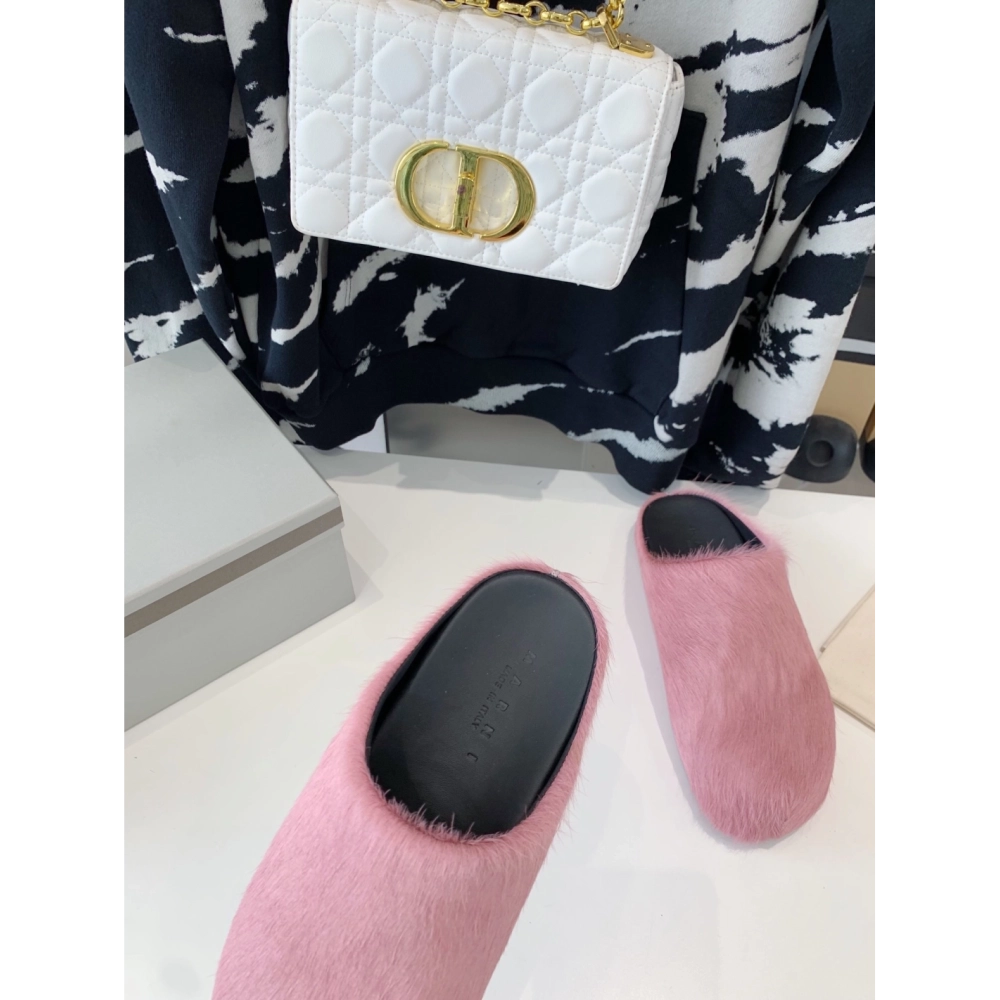 Marni Pink LONG-HAIR CALFSKIN FUSSBETT SABOT Slide,Marni Slide,Men Sneakers