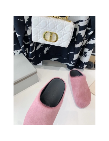 Marni Pink LONG-HAIR CALFSKIN FUSSBETT SABOT Slide,Marni Slide,Men Sneakers