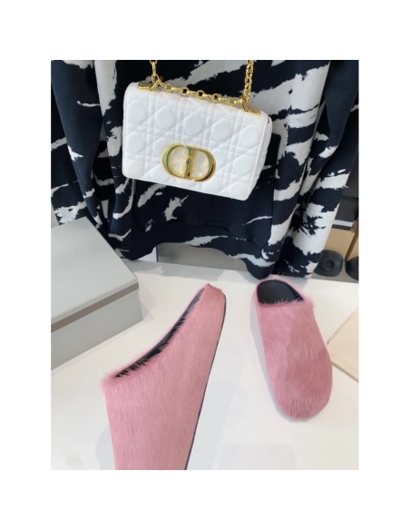 Marni Pink LONG-HAIR CALFSKIN FUSSBETT SABOT Slide,Marni Slide,Men Sneakers