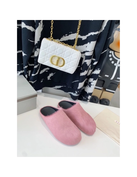 Marni Pink LONG-HAIR CALFSKIN FUSSBETT SABOT Slide,Marni Slide,Men Sneakers