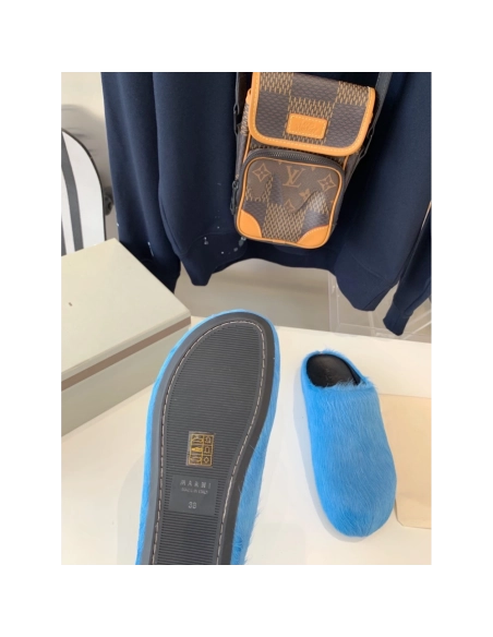 Marni Blue LONG-HAIR CALFSKIN FUSSBETT SABOT Slide,Marni Slide,Men Sneakers