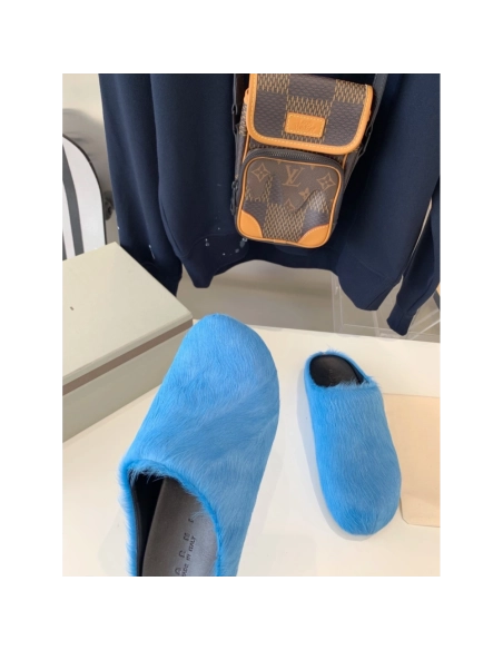 Marni Blue LONG-HAIR CALFSKIN FUSSBETT SABOT Slide,Marni Slide,Men Sneakers