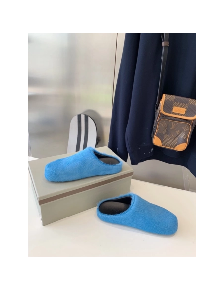 Marni Blue LONG-HAIR CALFSKIN FUSSBETT SABOT Slide,Marni Slide,Men Sneakers