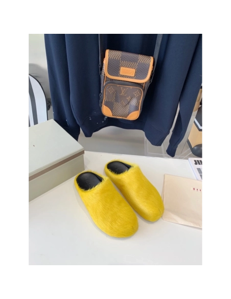 Marni Yellow LONG-HAIR CALFSKIN FUSSBETT SABOT Slide,Marni Slide,Men Sneakers
