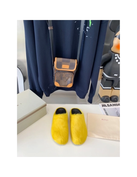 Marni Yellow LONG-HAIR CALFSKIN FUSSBETT SABOT Slide,Marni Slide,Men Sneakers