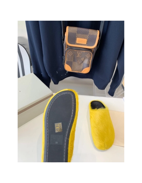 Marni Yellow LONG-HAIR CALFSKIN FUSSBETT SABOT Slide,Marni Slide,Men Sneakers