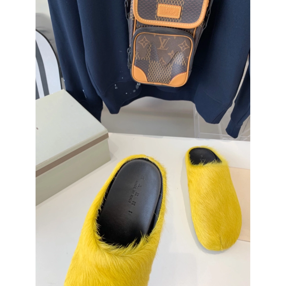 Marni Yellow LONG-HAIR CALFSKIN FUSSBETT SABOT Slide,Marni Slide,Men Sneakers