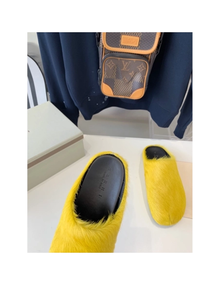 Marni Yellow LONG-HAIR CALFSKIN FUSSBETT SABOT Slide,Marni Slide,Men Sneakers