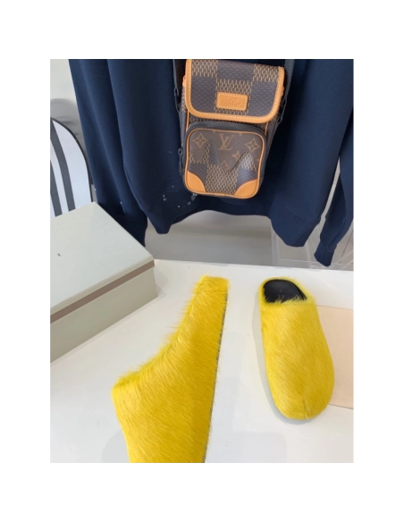 Marni Yellow LONG-HAIR CALFSKIN FUSSBETT SABOT Slide,Marni Slide,Men Sneakers