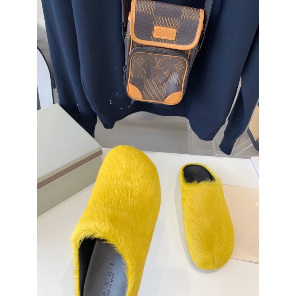 Marni Yellow LONG-HAIR CALFSKIN FUSSBETT SABOT Slide,Marni Slide,Men Sneakers