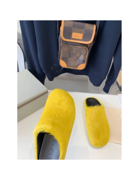 Marni Yellow LONG-HAIR CALFSKIN FUSSBETT SABOT Slide,Marni Slide,Men Sneakers