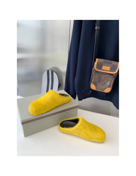 Marni Yellow LONG-HAIR CALFSKIN FUSSBETT SABOT Slide,Marni Slide,Men Sneakers