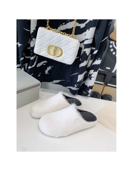 Marni White LONG-HAIR CALFSKIN FUSSBETT SABOT Slide,Marni Slide,Men Sneakers