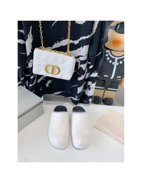 Marni White LONG-HAIR CALFSKIN FUSSBETT SABOT Slide,Marni Slide,Men Sneakers