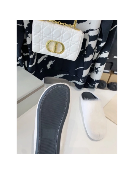 Marni White LONG-HAIR CALFSKIN FUSSBETT SABOT Slide,Marni Slide,Men Sneakers