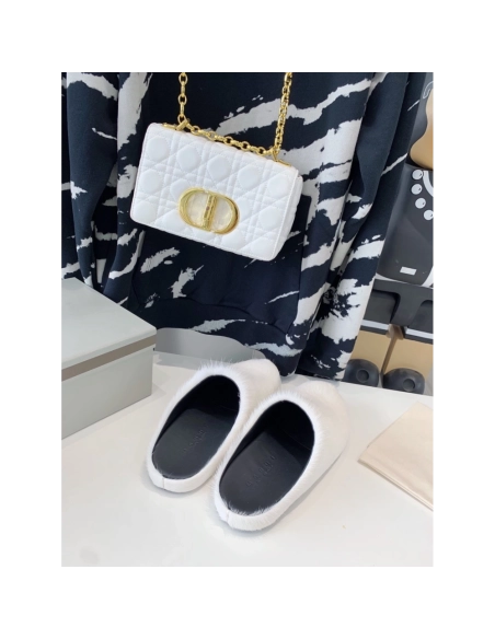 Marni White LONG-HAIR CALFSKIN FUSSBETT SABOT Slide,Marni Slide,Men Sneakers