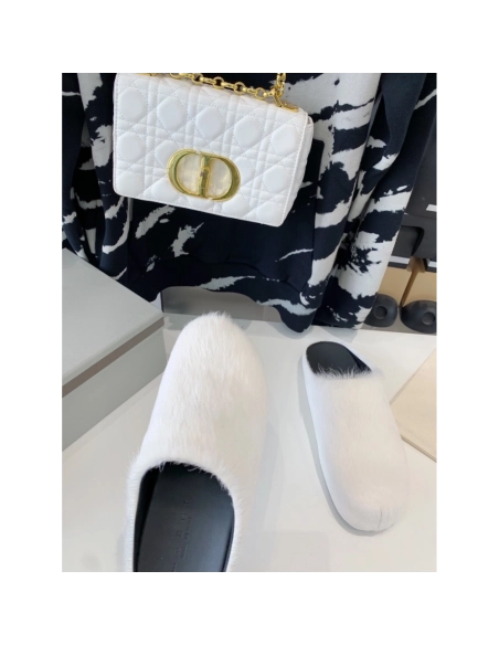 Marni White LONG-HAIR CALFSKIN FUSSBETT SABOT Slide,Marni Slide,Men Sneakers