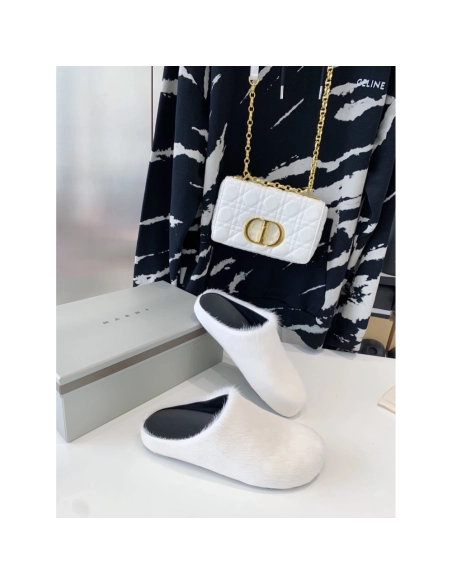 Marni White LONG-HAIR CALFSKIN FUSSBETT SABOT Slide,Marni Slide,Men Sneakers