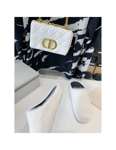 Marni White LONG-HAIR CALFSKIN FUSSBETT SABOT Slide,Marni Slide,Men Sneakers