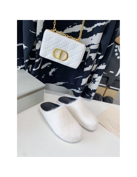 Marni White LONG-HAIR CALFSKIN FUSSBETT SABOT Slide,Marni Slide,Men Sneakers