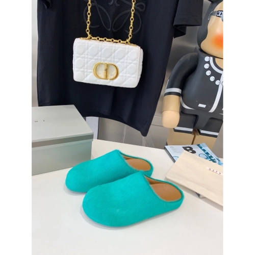 Marni Green LONG-HAIR CALFSKIN FUSSBETT SABOT Slide,Marni Slide,Men Sneakers