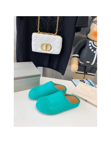 Marni Green LONG-HAIR CALFSKIN FUSSBETT SABOT Slide,Marni Slide,Men Sneakers