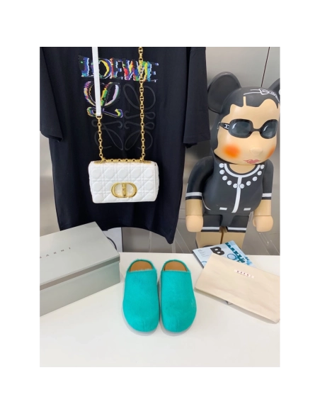 Marni Green LONG-HAIR CALFSKIN FUSSBETT SABOT Slide,Marni Slide,Men Sneakers