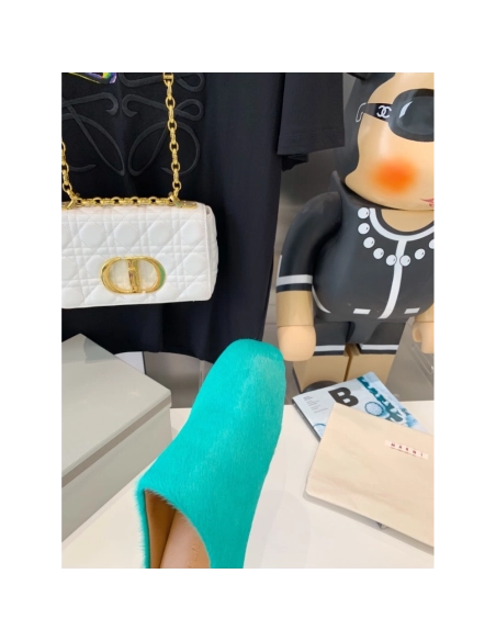 Marni Green LONG-HAIR CALFSKIN FUSSBETT SABOT Slide,Marni Slide,Men Sneakers