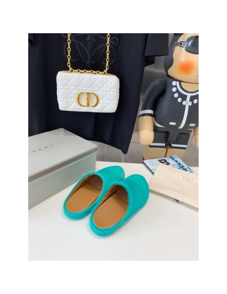 Marni Green LONG-HAIR CALFSKIN FUSSBETT SABOT Slide,Marni Slide,Men Sneakers