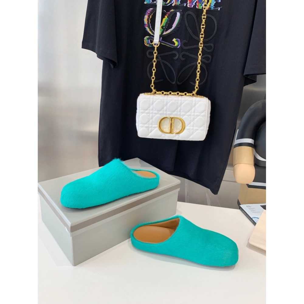 Marni Green LONG-HAIR CALFSKIN FUSSBETT SABOT Slide,Marni Slide,Men Sneakers