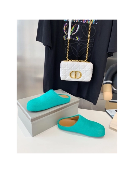 Marni Green LONG-HAIR CALFSKIN FUSSBETT SABOT Slide,Marni Slide,Men Sneakers