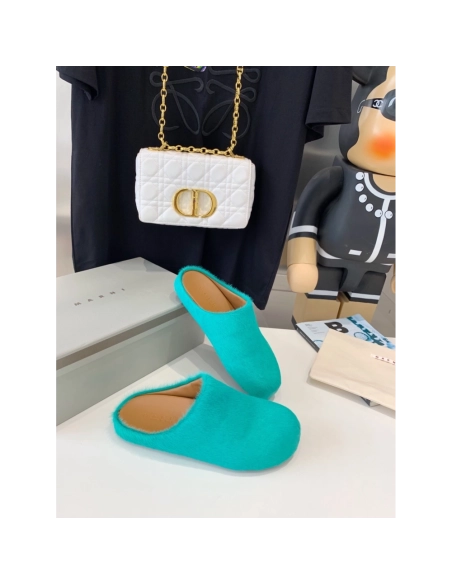 Marni Green LONG-HAIR CALFSKIN FUSSBETT SABOT Slide,Marni Slide,Men Sneakers