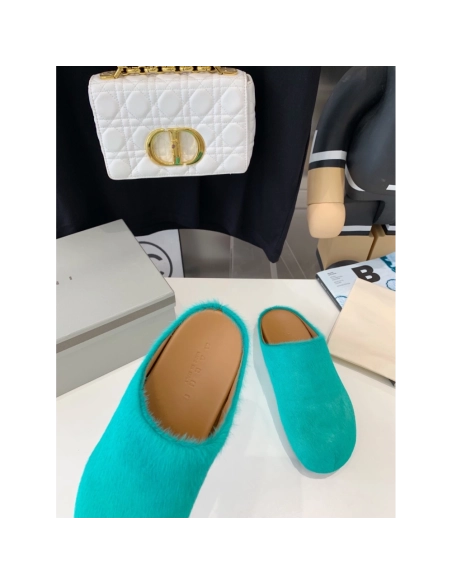 Marni Green LONG-HAIR CALFSKIN FUSSBETT SABOT Slide,Marni Slide,Men Sneakers