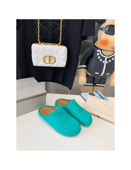 Marni Green LONG-HAIR CALFSKIN FUSSBETT SABOT Slide,Marni Slide,Men Sneakers