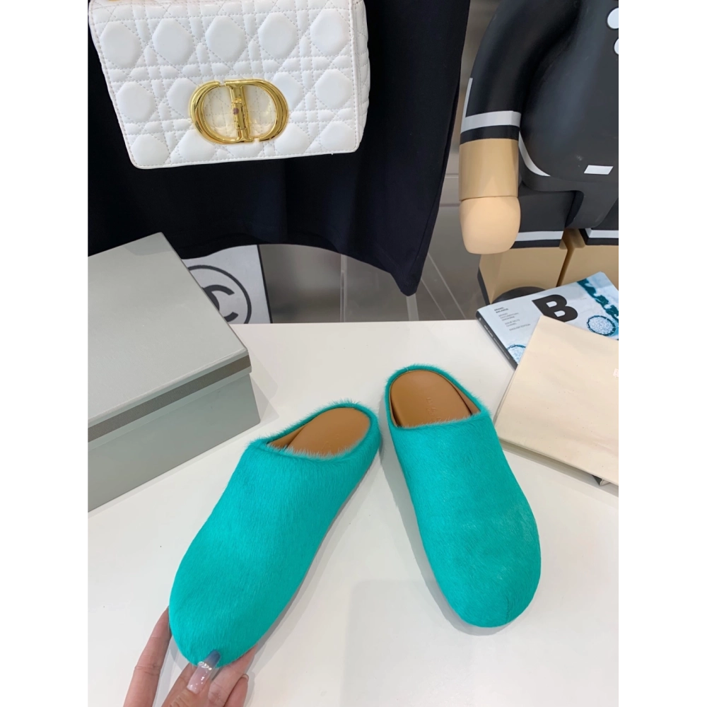 Marni Green LONG-HAIR CALFSKIN FUSSBETT SABOT Slide,Marni Slide,Men Sneakers