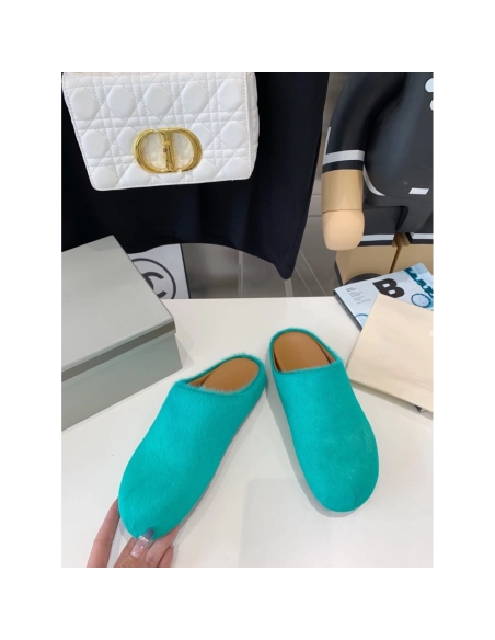 Marni Green LONG-HAIR CALFSKIN FUSSBETT SABOT Slide,Marni Slide,Men Sneakers